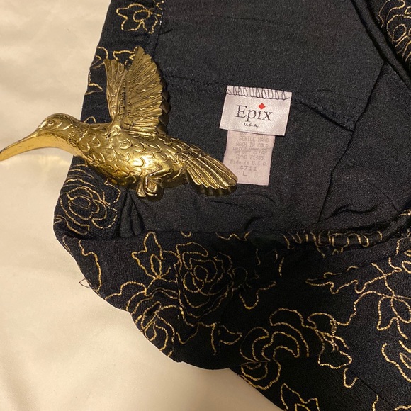 Epic USA Gold Rose Trace Design on Black Maxi Skirt with Back Split - Picture 10 of 16